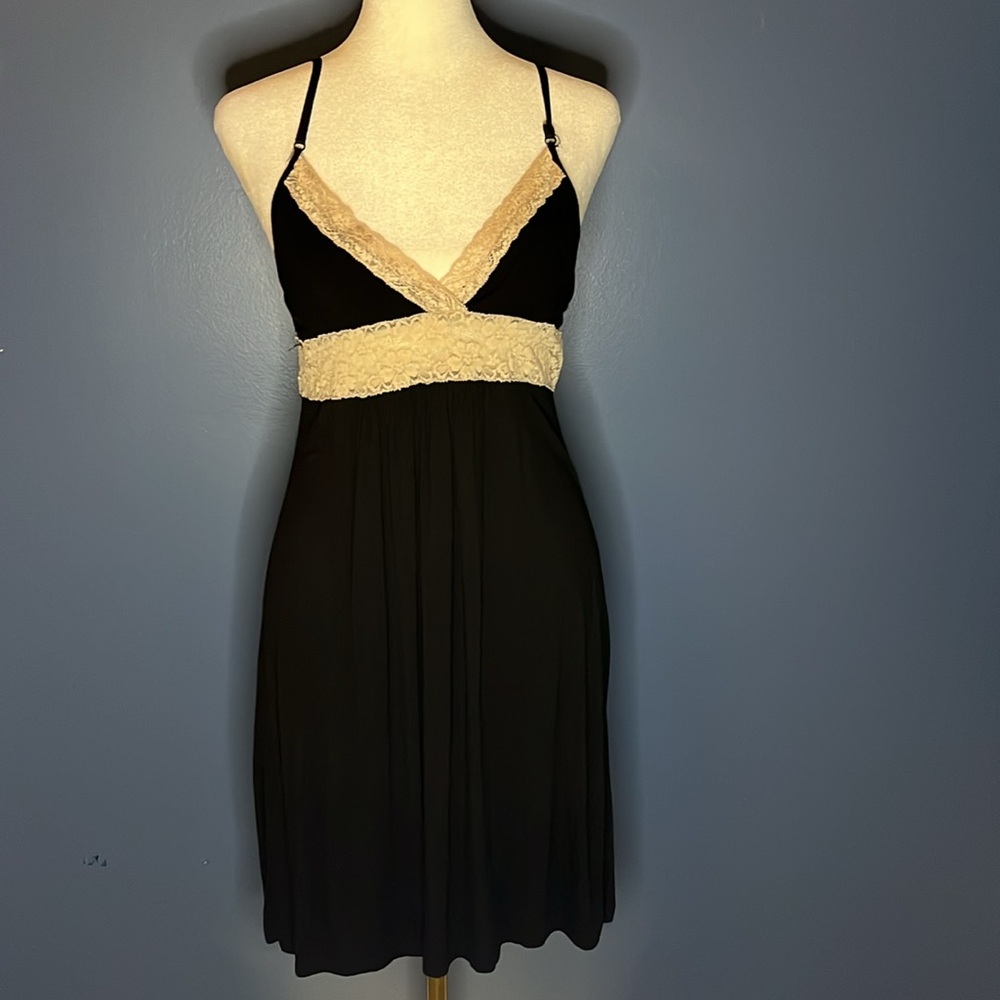 Cynthia Rowley- black with tan lace at bodise and v-neck slip/nightgown size M